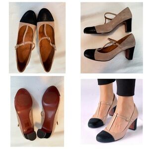 EUC Chie Mihara Jijo Black and Biege Suede Heels